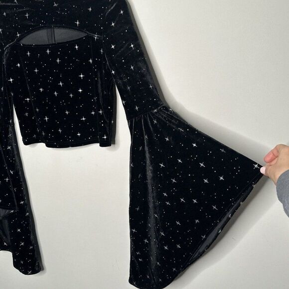 Cider Velvet Star Pattern Bell Sleeve Top Women’s M Black Festival Witchy Boho - Picture 3 of 10
